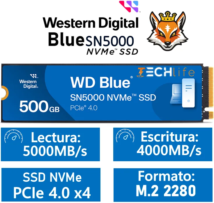 Novedad en TechLife WD Blue SN5000 NVMe SSD compralo ahora